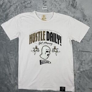 White T-shirt Hustle Daily Men's Size Medium Short Sleeve Graphic Tee Cotton